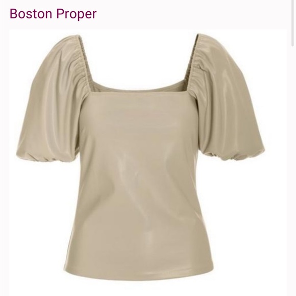 Boston Proper Faux Leather Puff Sleeve top! So cute - Picture 2 of 8